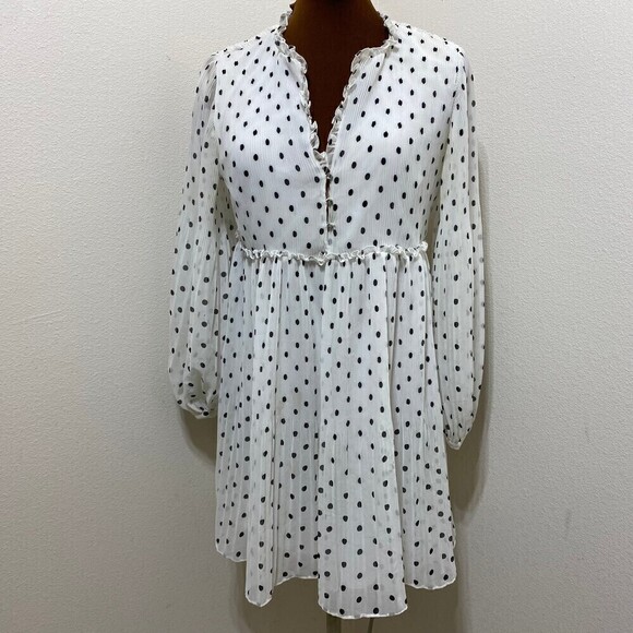 ZARA Polka Dot Pleated Dress Size Small - Picture 1 of 7